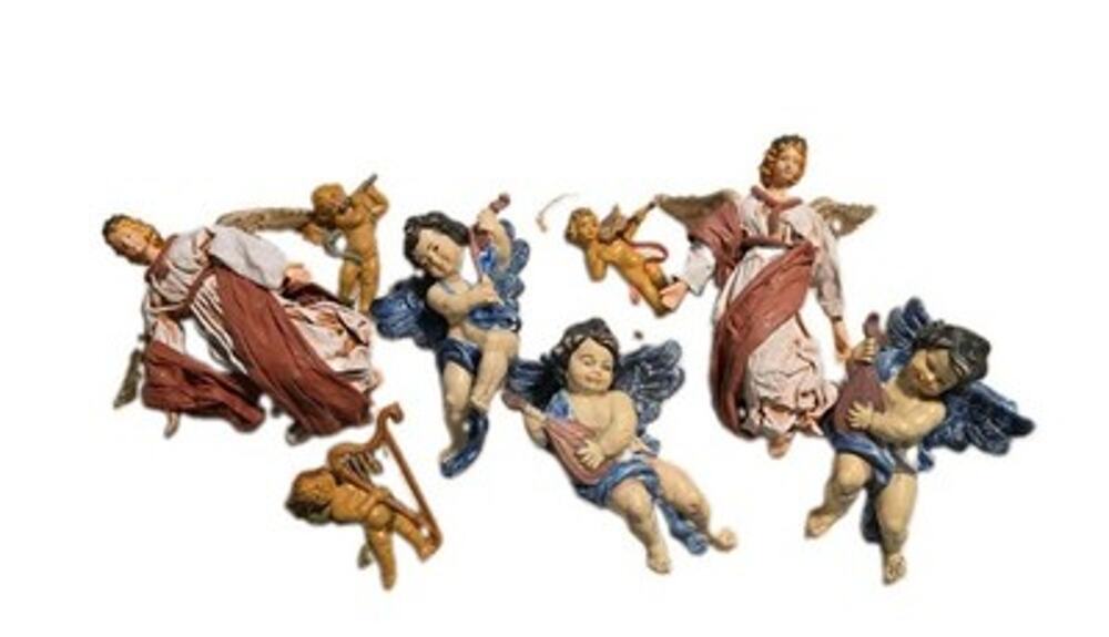 Vintage Italian Cherub Angels Wall/Ornament Lot of 8 Blue Putti Italy As Found
